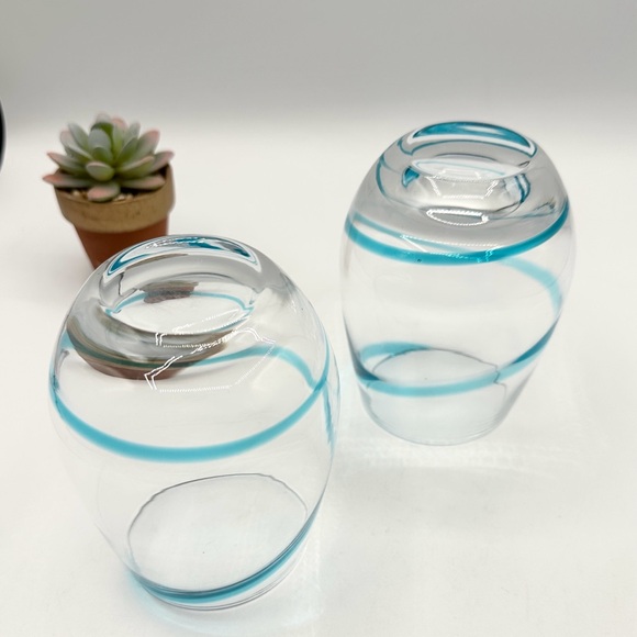 2 -Pier 1 Swirline Turquoise or Teal Stemless Wine Glasses COPY - Picture 4 of 9